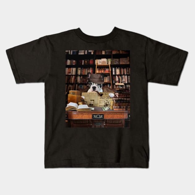 Frenchie Bookstore Kids T-Shirt by Random Galaxy